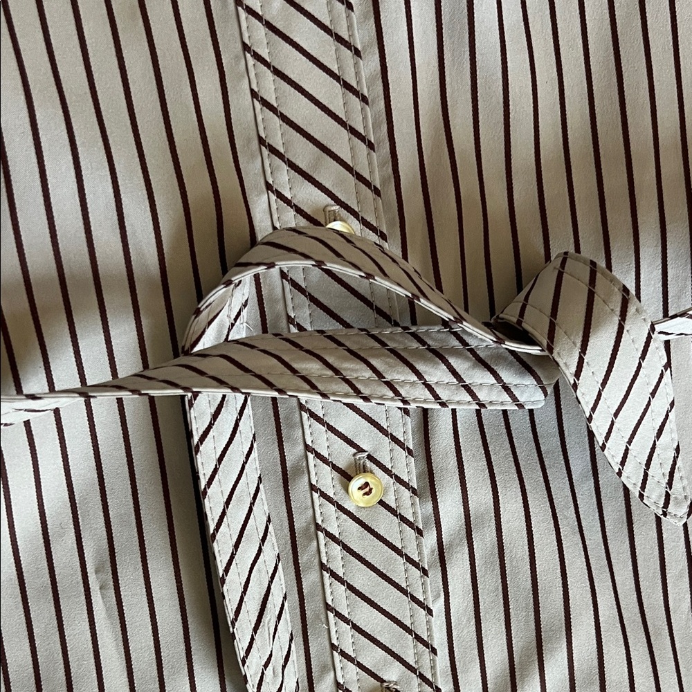 Vintage I Magnin Striped Cream and Brown Women's shirt dress - Picture 5 of 7